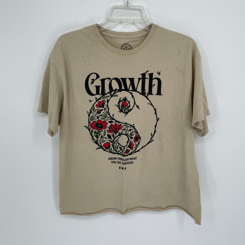 DOM Men's Tan Growth Yin Yang Floral Short Sleeve Graphic Tee T-Shirt Size L